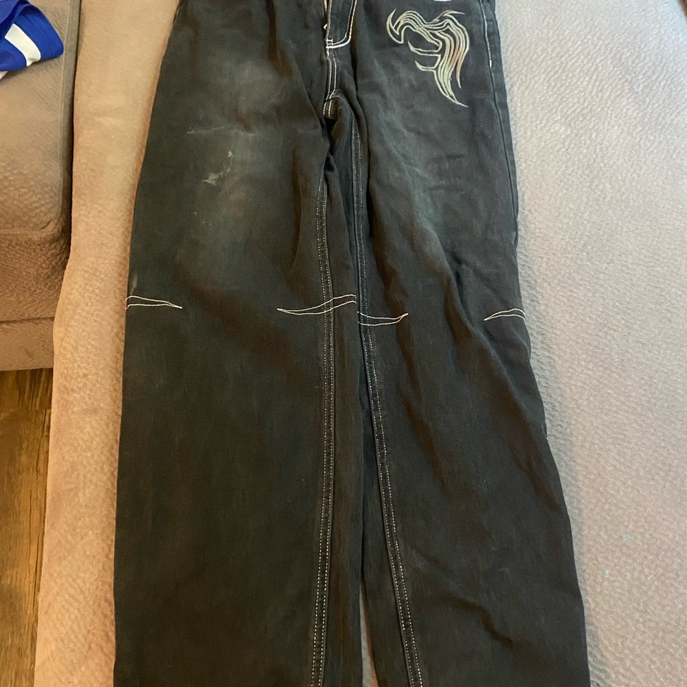 Men's Black Jeans with Embroidered Design